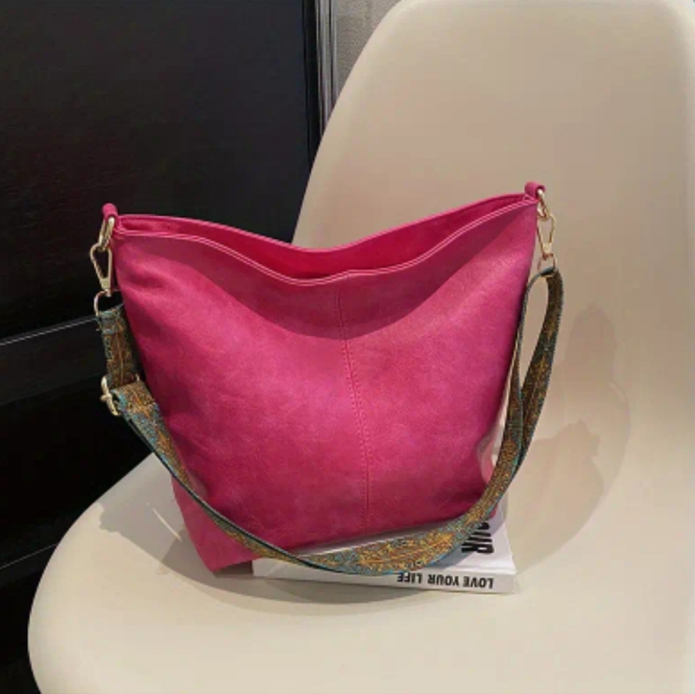 Boho Shoulder Bag Medium Size Hot Pink